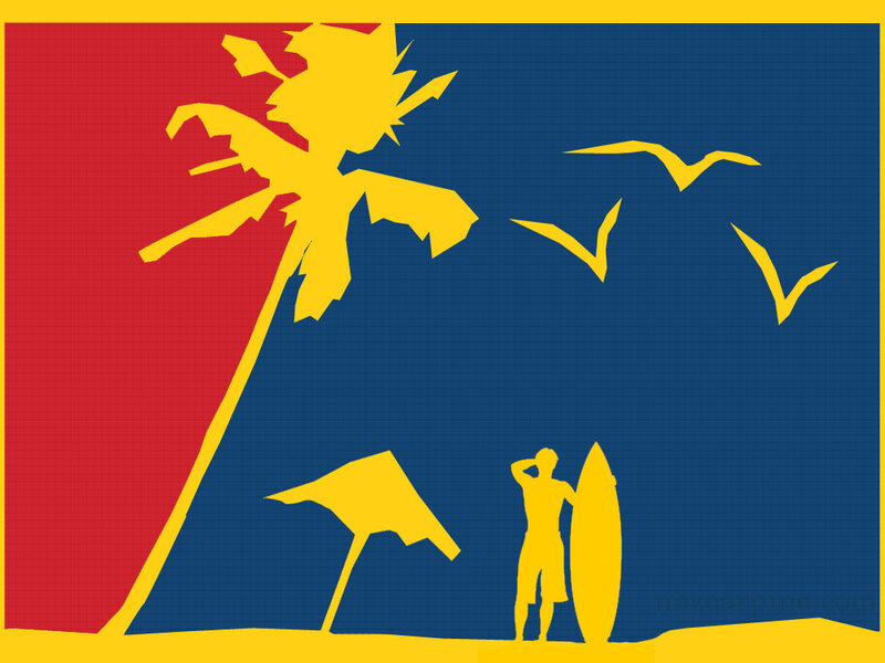 Surfer with Surfboard — Yellow, Tropical