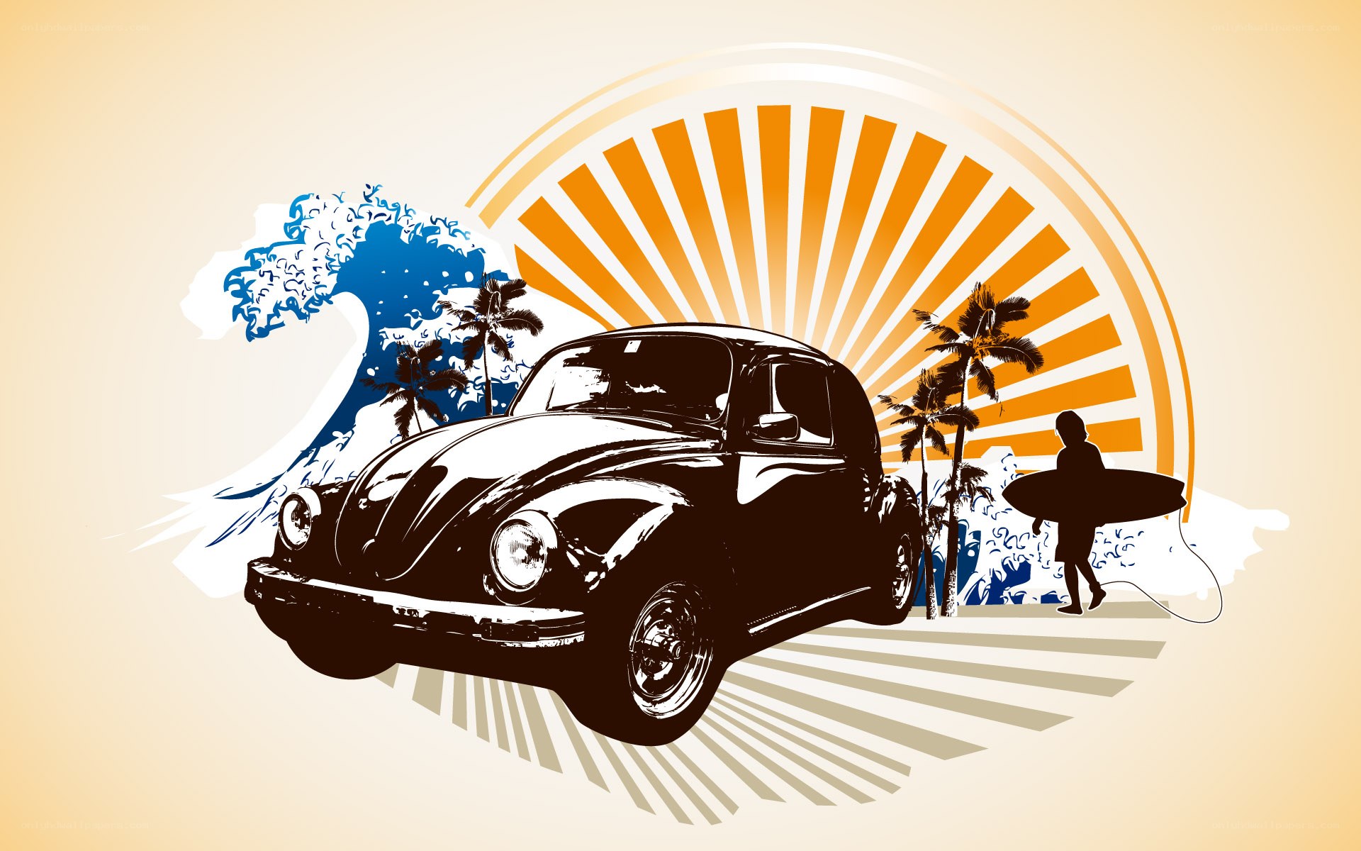 Surfer with vintage car
