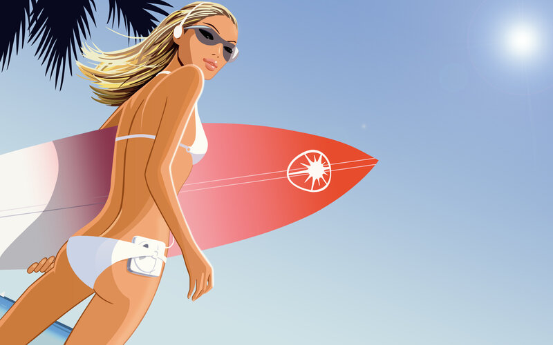 Surfer woman with surfboard