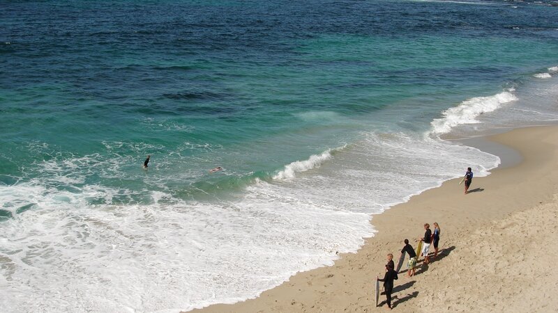 Surfers at Beach — Blue, Calm