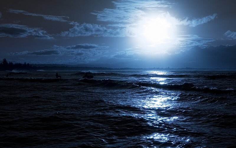 Surfers at Night — Blue