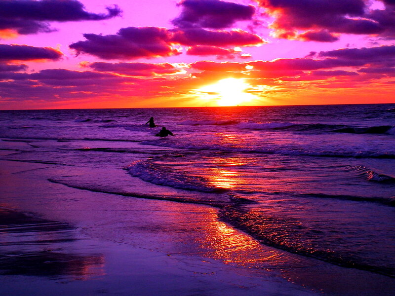 Surfers at Sunset — Purple, Dramatic, Photograph, Ocean