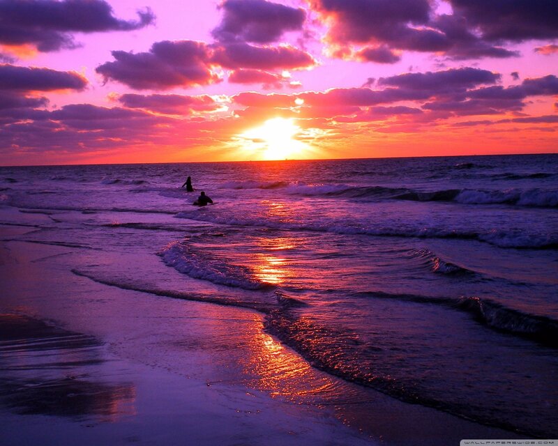 Surfers at Sunset — Purple, Dramatic