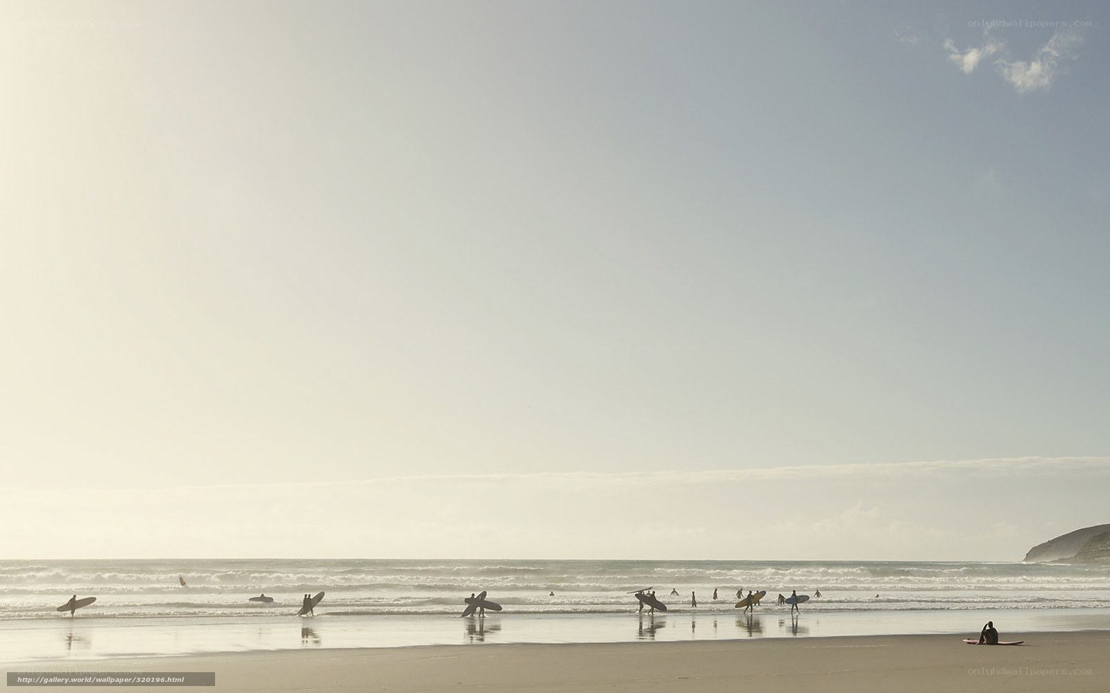 Surfers at the beach at sunset