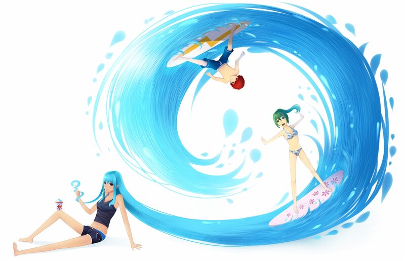 Surfers in a giant wave