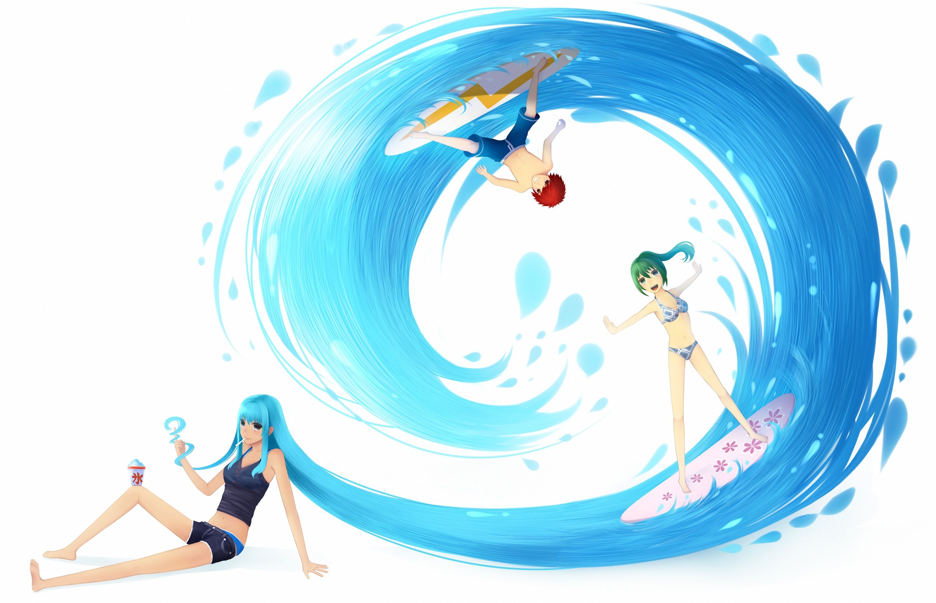 Surfers in a giant wave