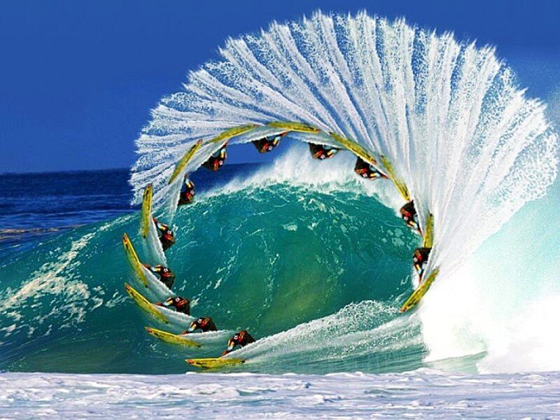 Surfers in a wave tunnel