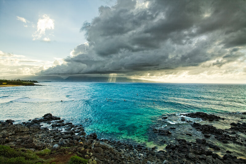 Surfers in Ocean — Blue, Dramatic