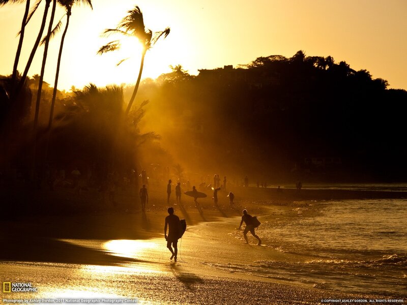 Surfers on Beach — Gold, Dramatic