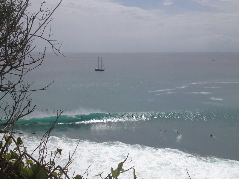 Surfers on Ocean Wave — Blue