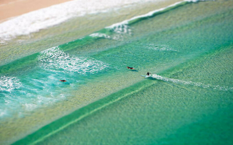 Surfers on Ocean Waves — Green