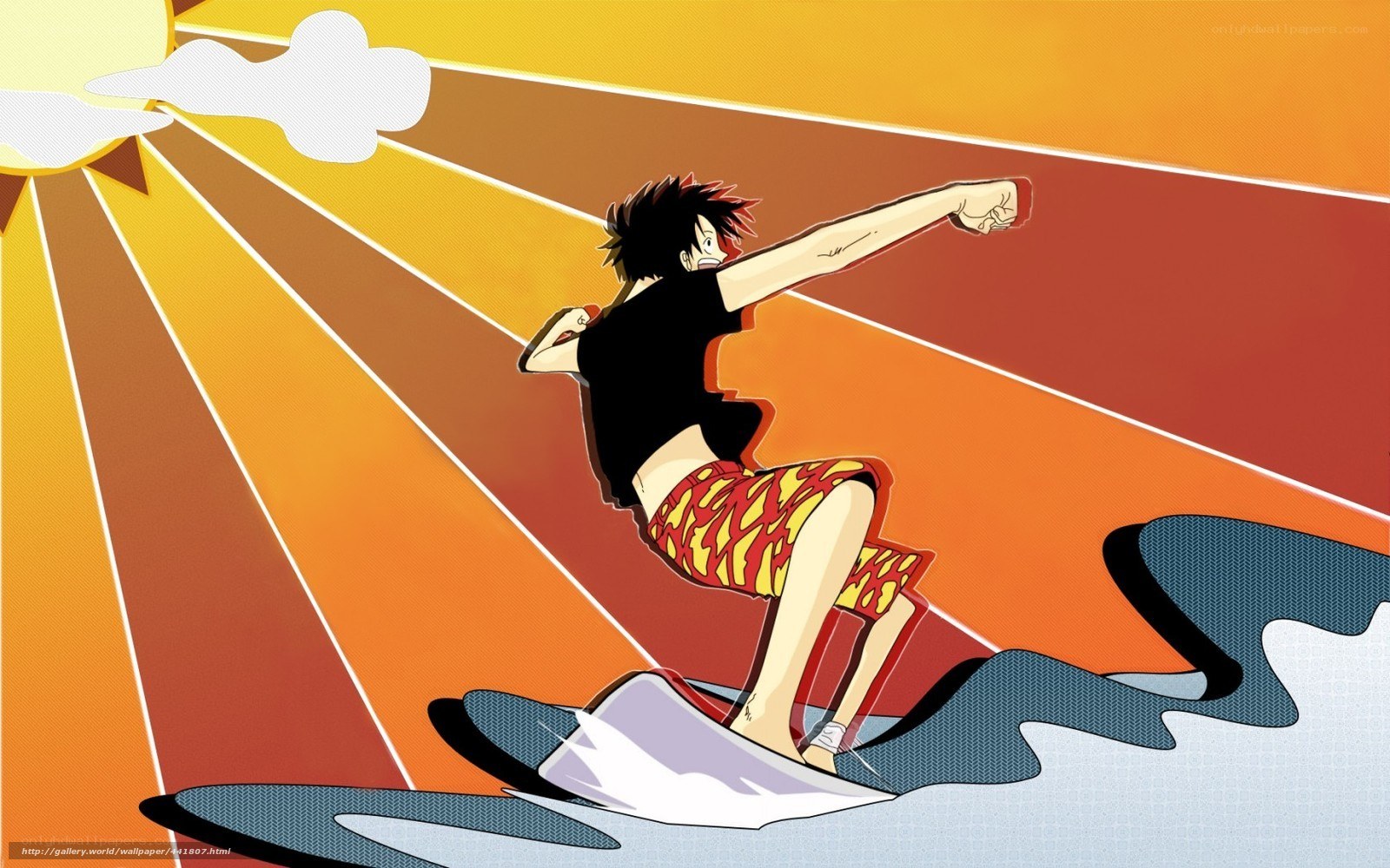 Surfing anime character