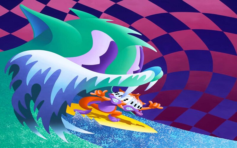 Surfing cat on a wave
