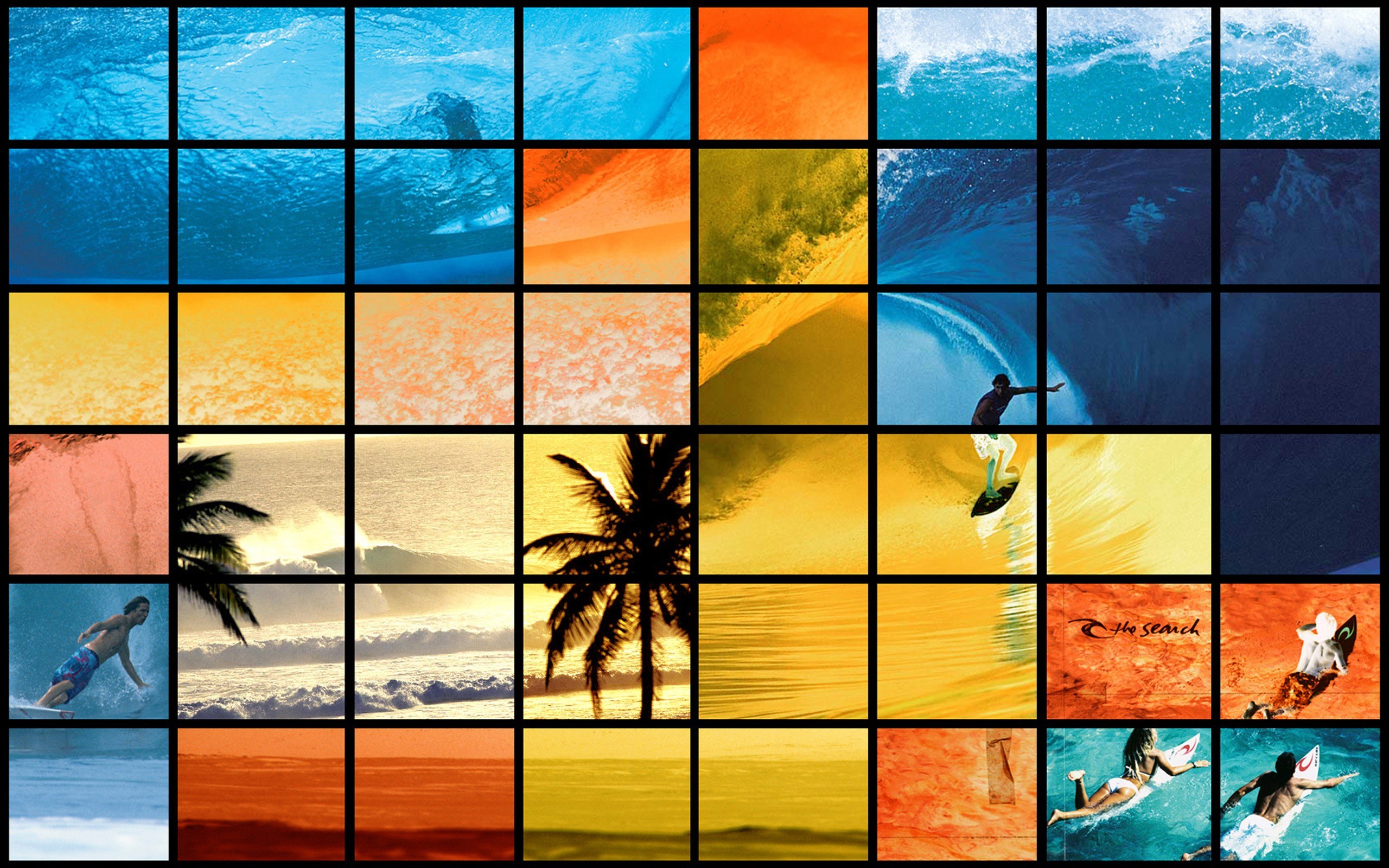 Surfing collage with vibrant colors