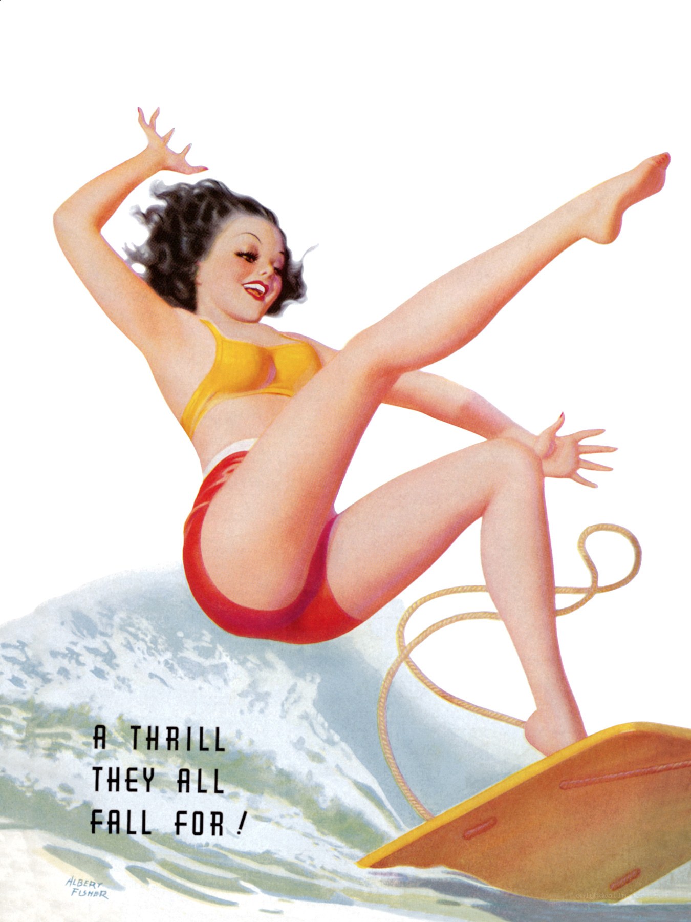 Surfing pin-up girl