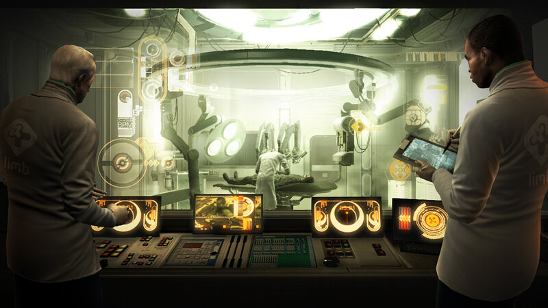 Surgeons in a futuristic operating room