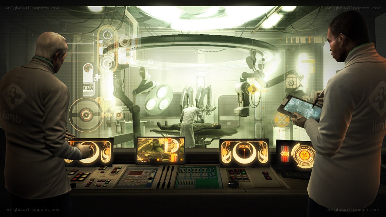 Surgeons in a futuristic operating room