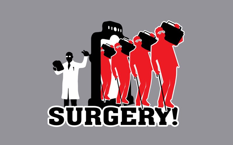 Surgery illustration with doctor and patients