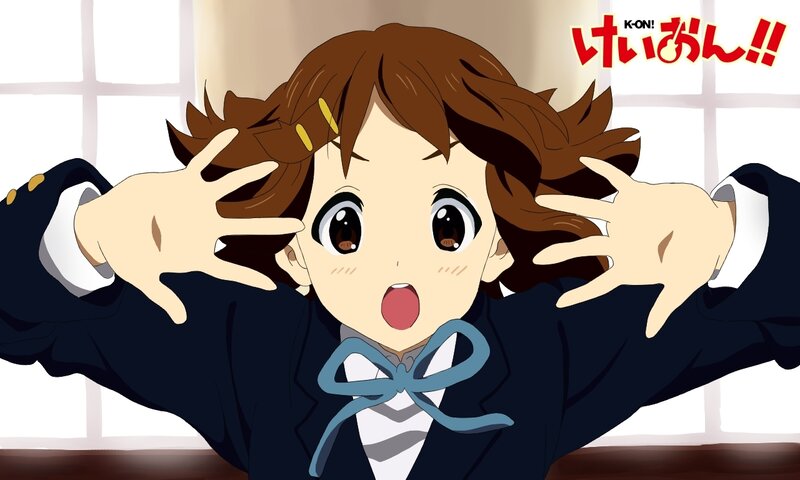 Surprised anime girl with hands up