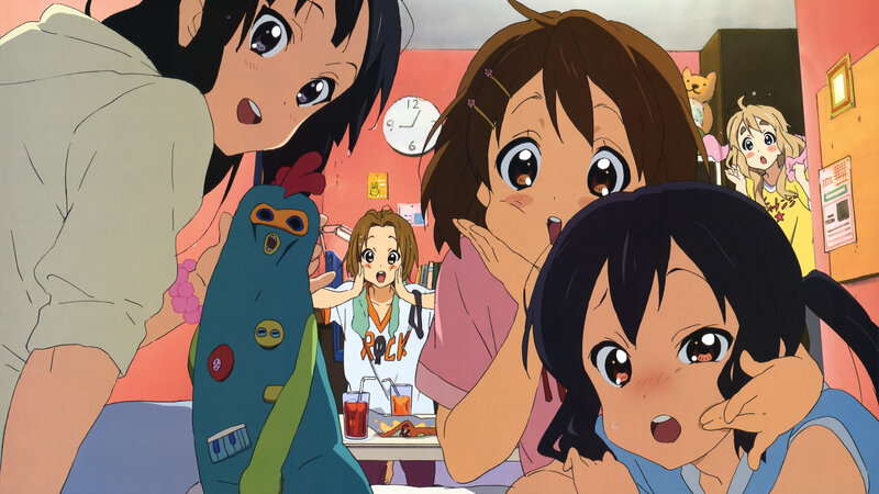 Surprised anime girls in a room
