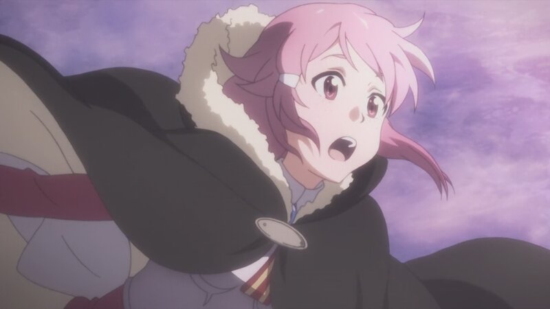 surprised pink-haired anime girl