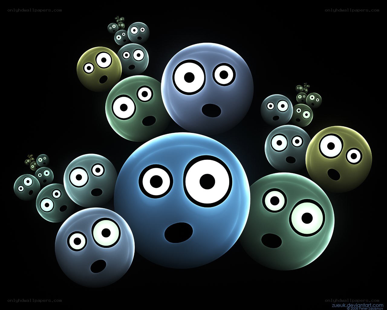 surprised spheres in dark space