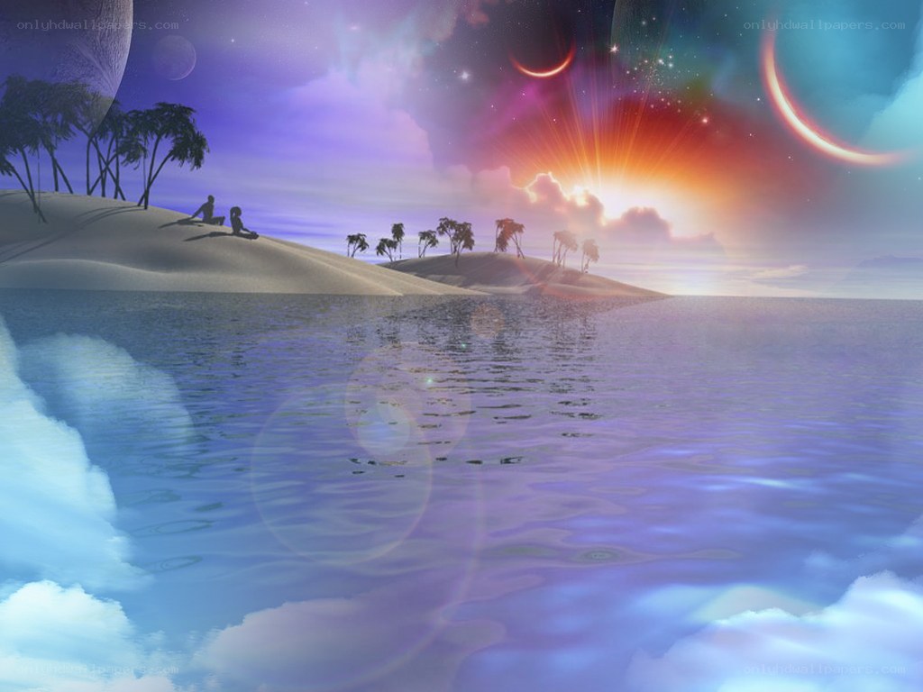 Surreal alien beach sunset
