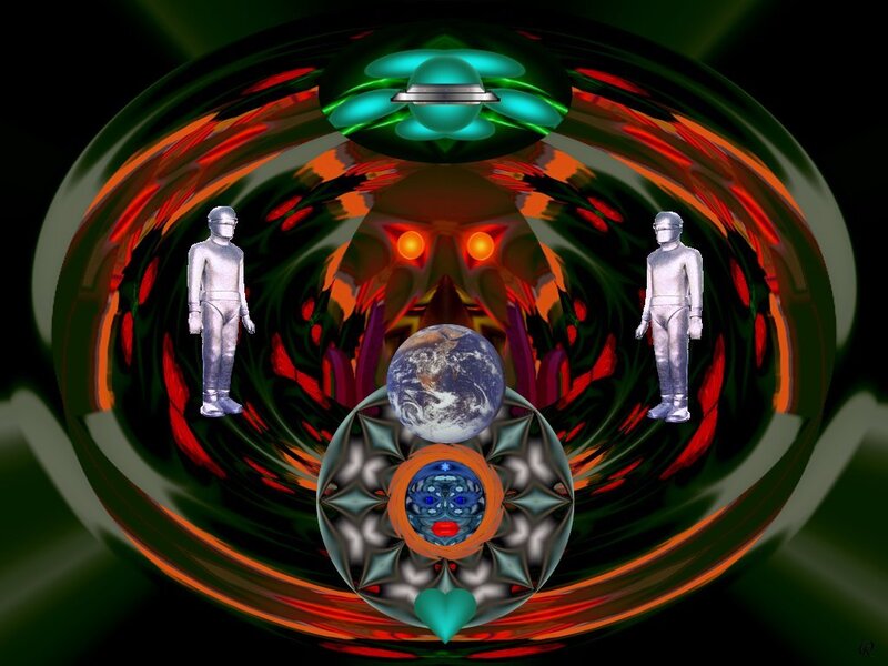 surreal alien encounter scene