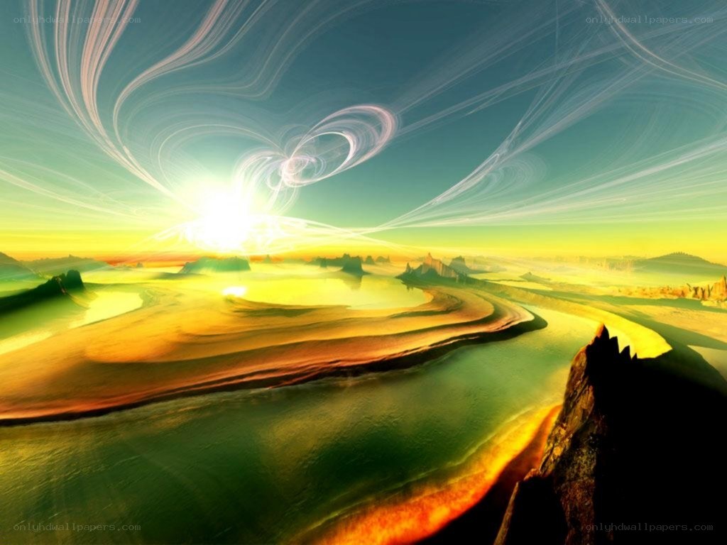Surreal alien landscape at sunrise