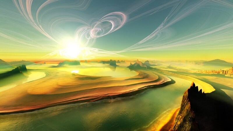 surreal alien landscape at sunrise