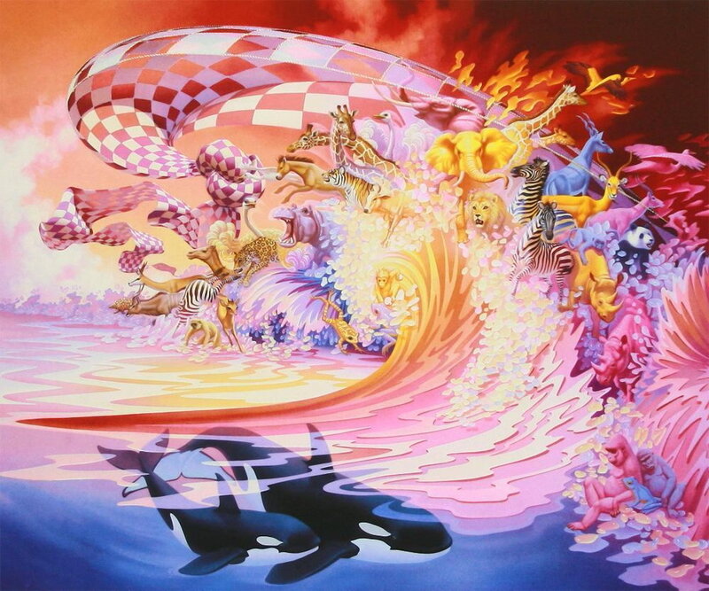 Surreal animal wave scene