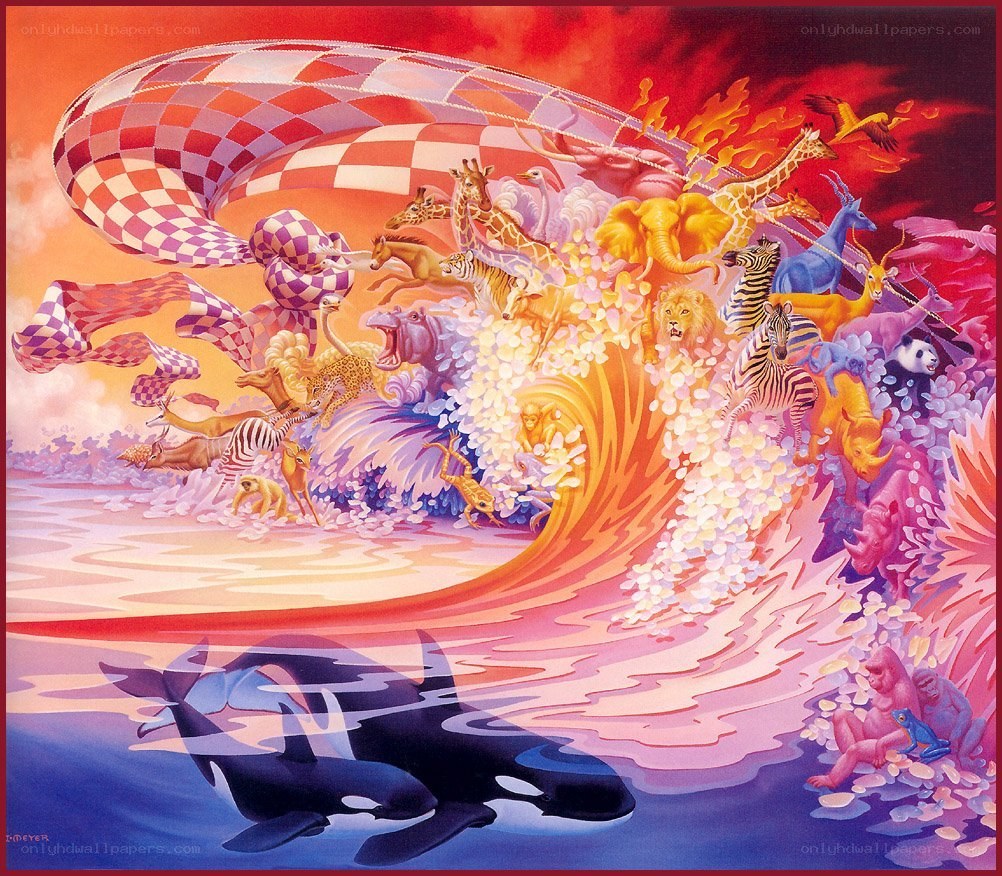 Surreal animal wave scene