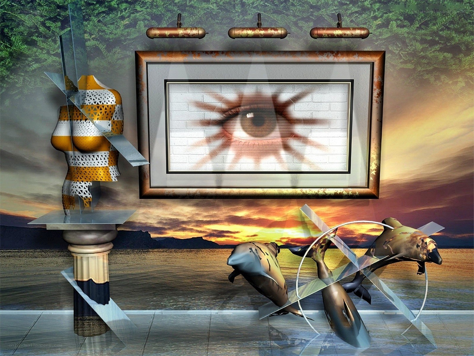 Surreal art gallery scene