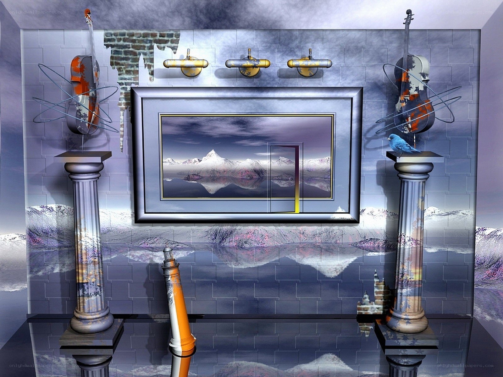 Surreal art gallery scene