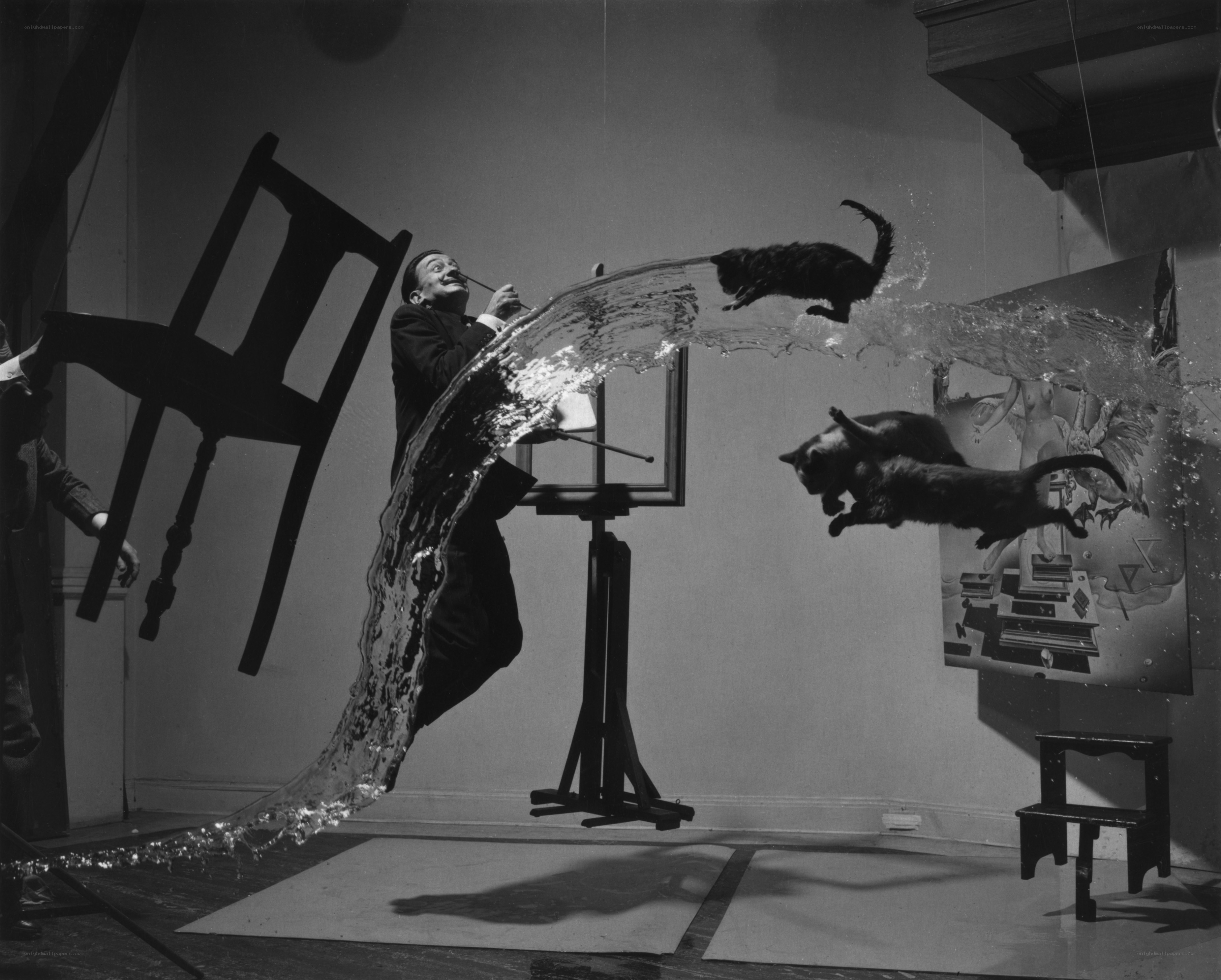 Surreal art studio scene