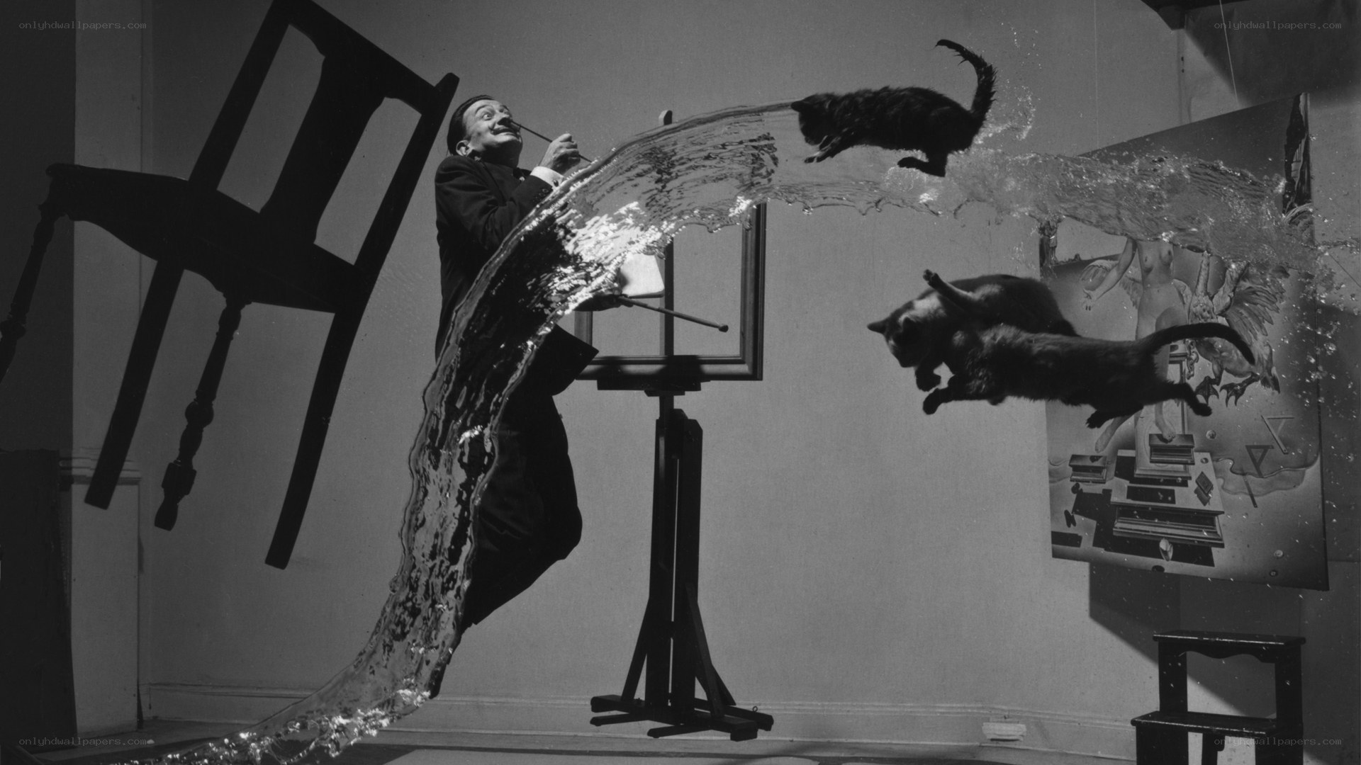 Surreal art studio scene