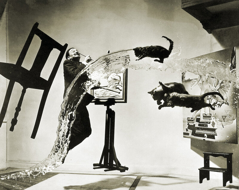 Surreal artist painting cats