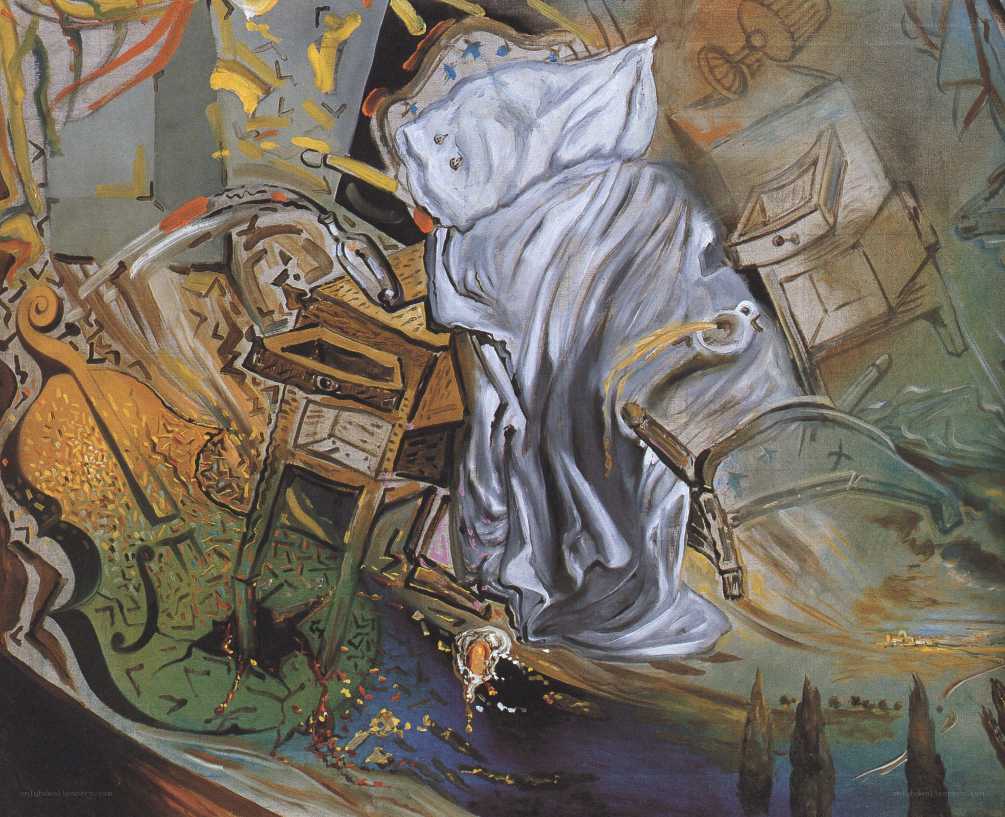 Surreal artist's studio chaos