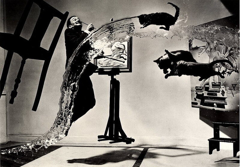 Surreal artist with cats and water