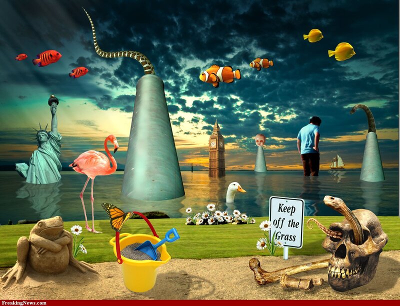 Surreal Beach Collage — Green