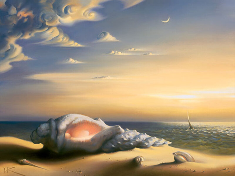 Surreal beach with giant shell