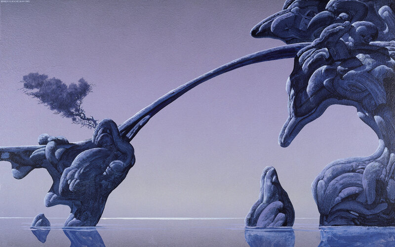 Surreal blue landscape with tree