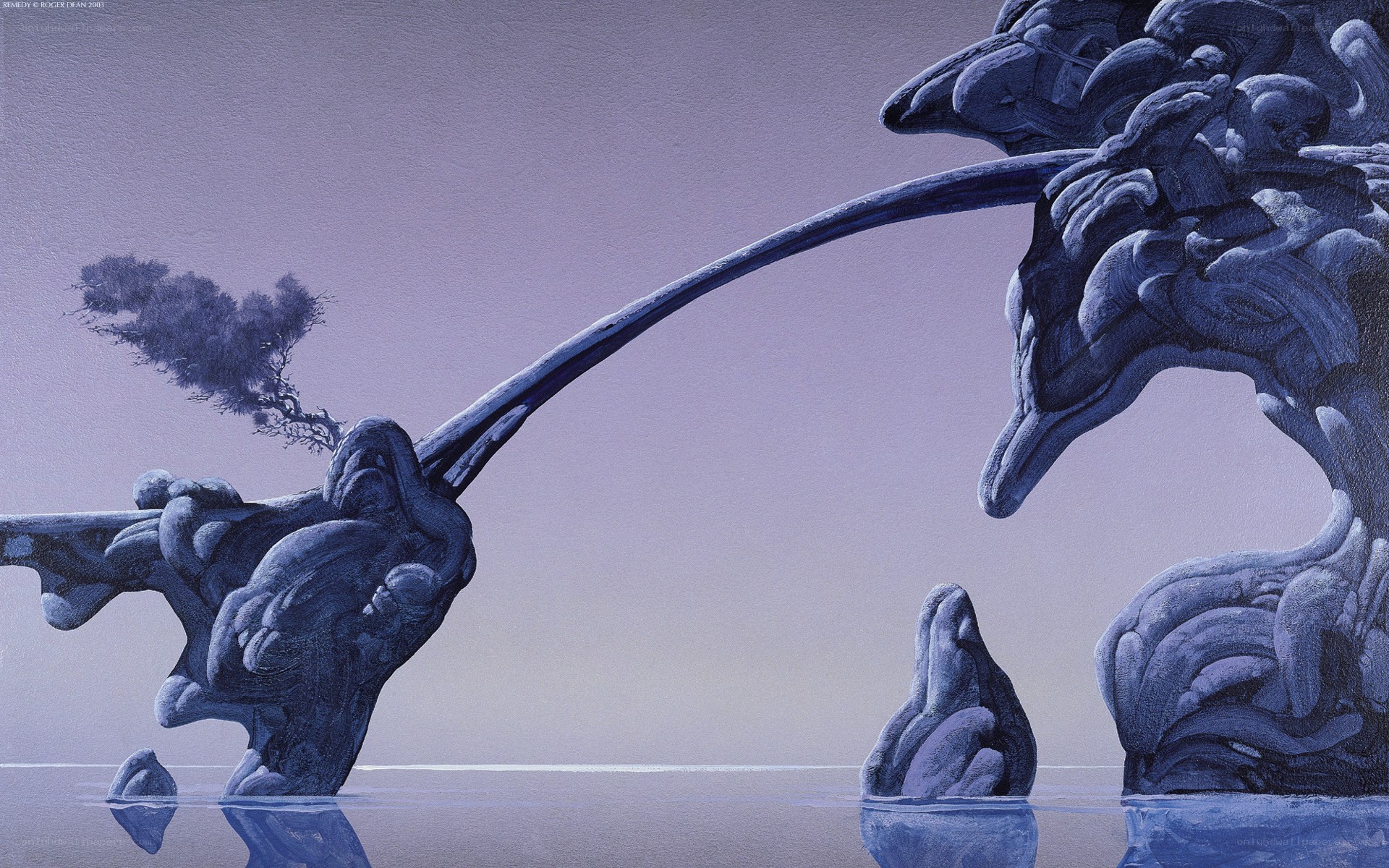 Surreal blue landscape with tree