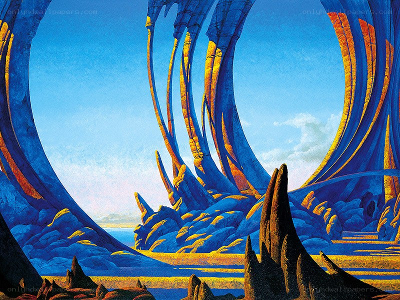Surreal blue rock formations