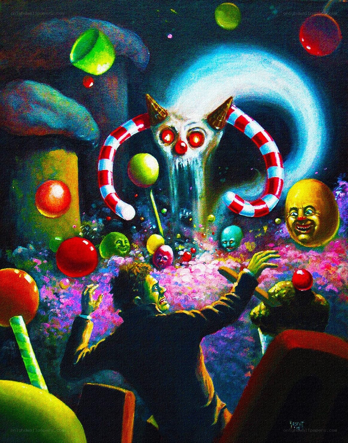 surreal candy monster scene