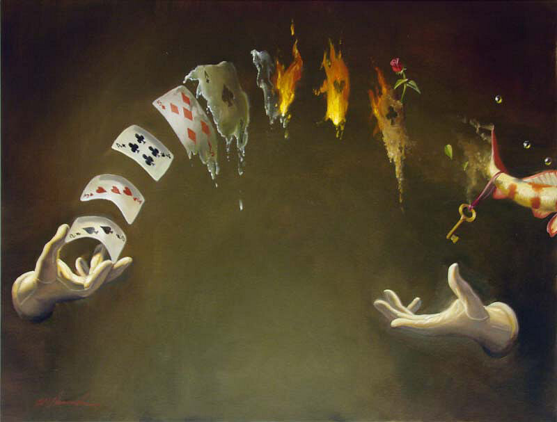 Surreal card and hand imagery