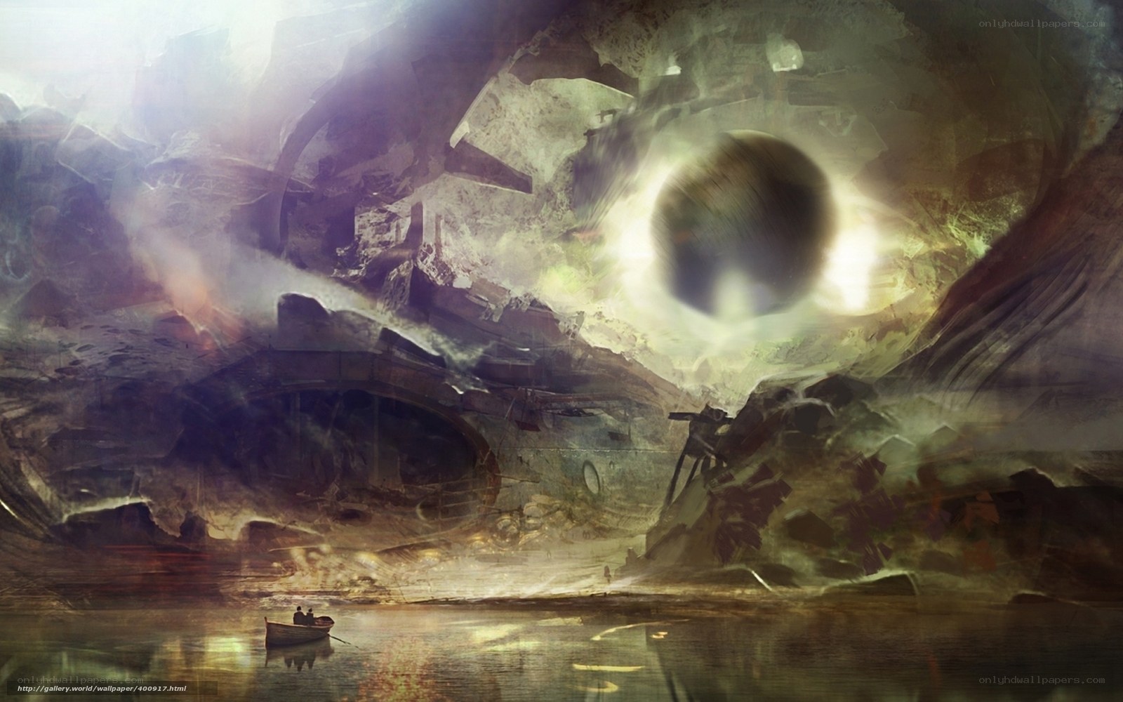 Surreal cave with glowing orb