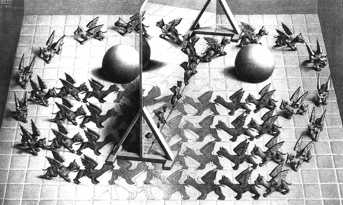 Surreal chessboard with winged creatures
