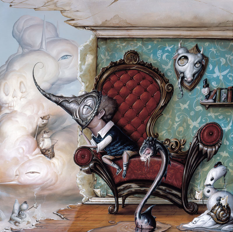 Surreal child in ornate chair