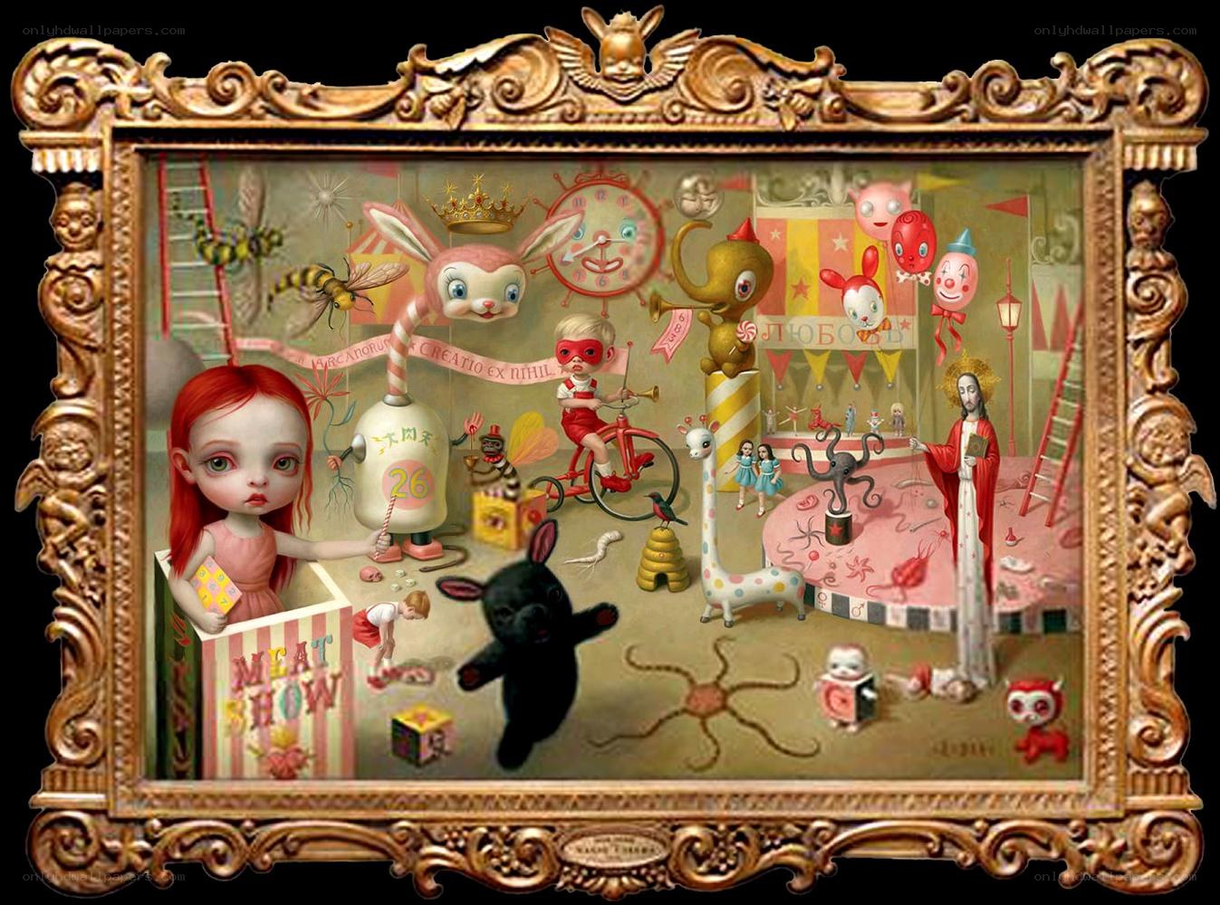 Surreal circus scene with child
